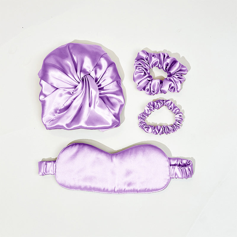 Geschenkset mit Seidenhaube und Augenmaske - Lavendel