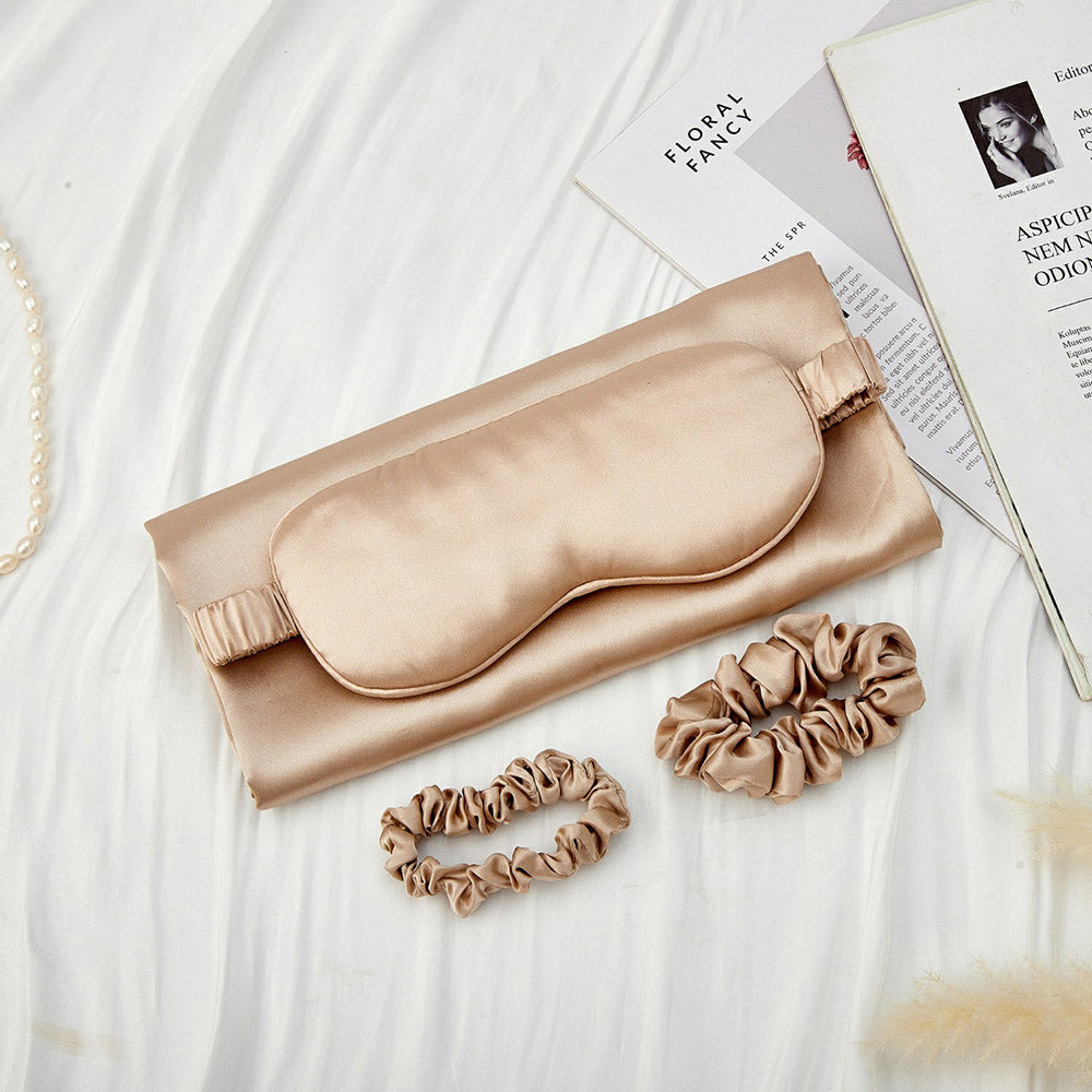 Silk Pillowcase with Eye Mask Gift Set - Champagne