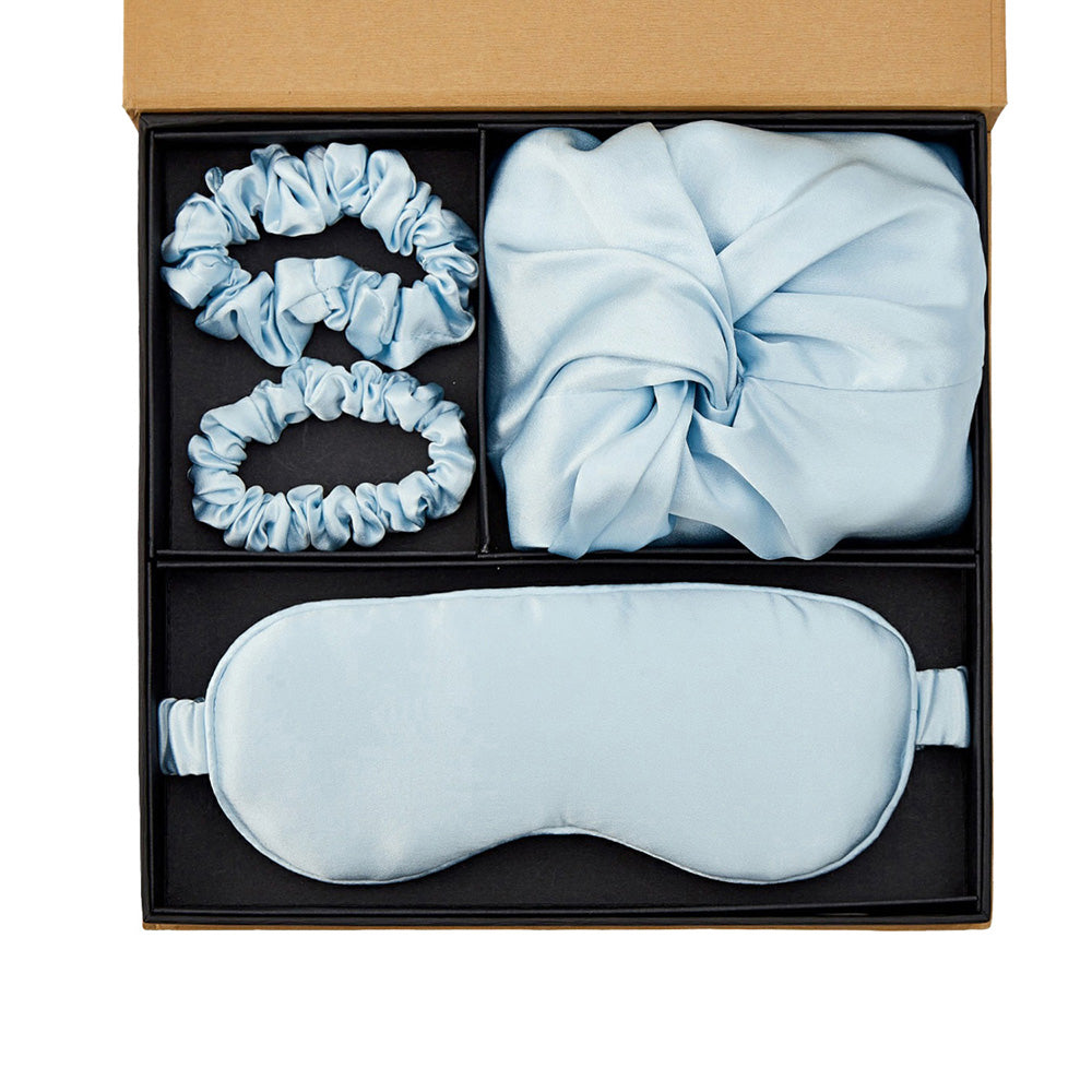 Coffret Cadeau Bonnet en Soie avec Masque pour les Yeux - Couleur Unie