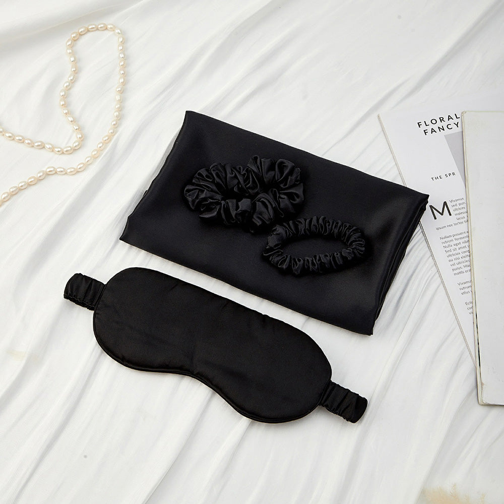 Silk Pillowcase with Eye Mask Gift Set - Black