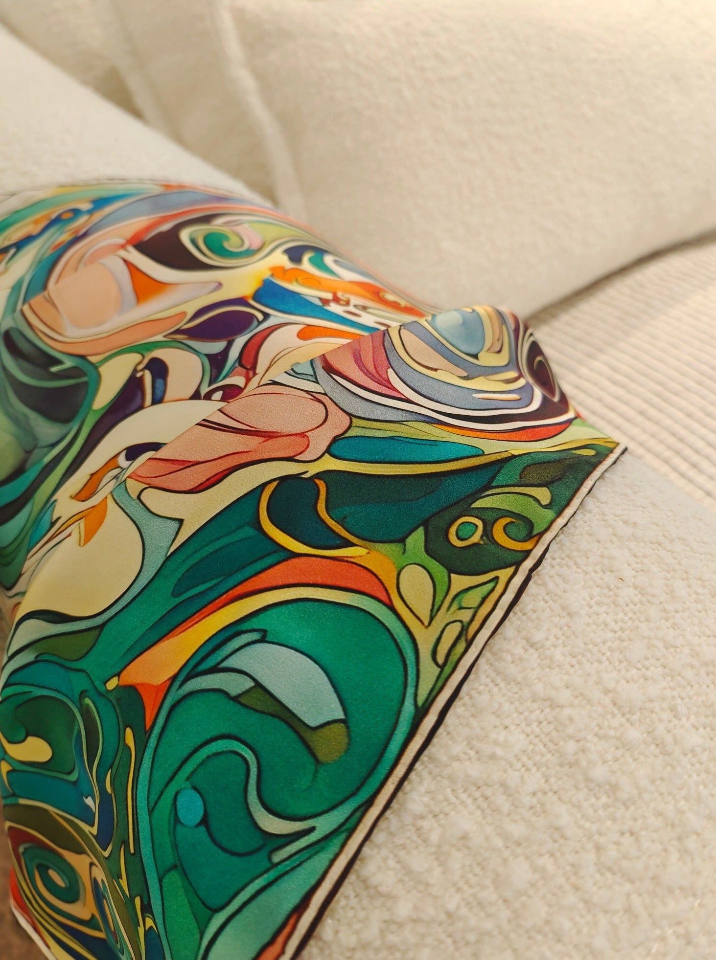 Rhapsody in Silk: Vibrant Abstract-Print Pure Silk Scarf
