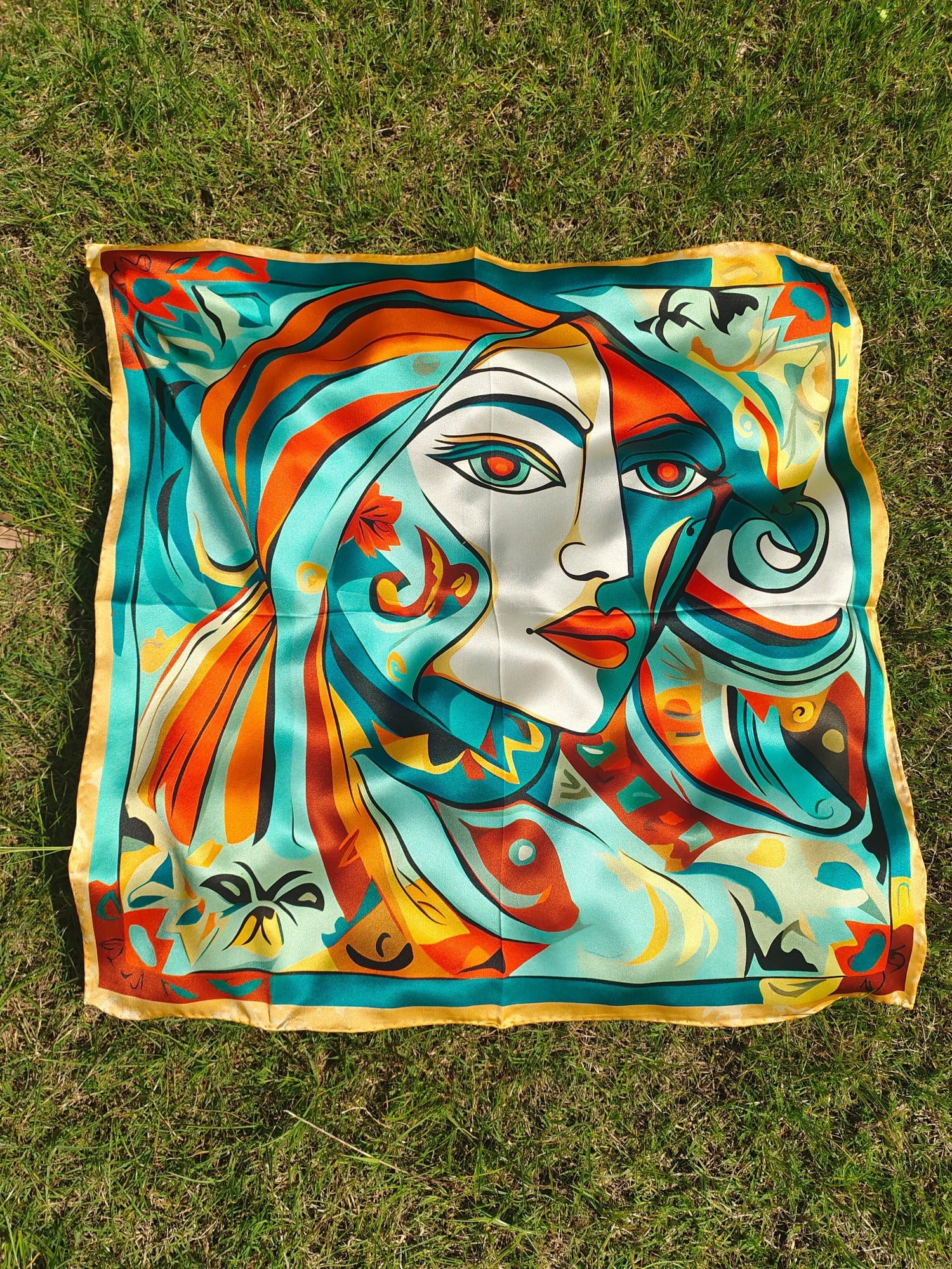 Abstract Whimsy: Vibrant Pure Silk Scarf