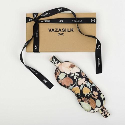 Black Floral Pure Mulberry Silk Sleep Eye Mask - VAZASILK