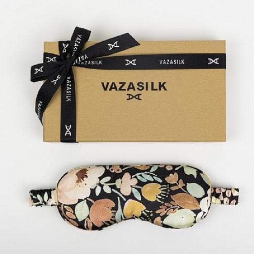 Black Floral Pure Mulberry Silk Sleep Eye Mask - VAZASILK