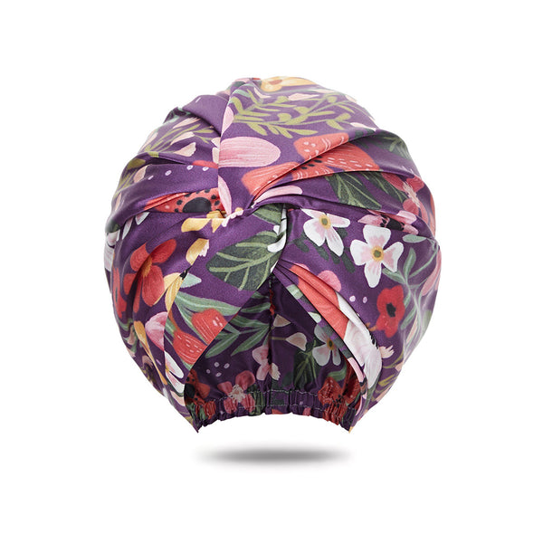 Double Layer Bonnet for Sleeping - Purple Floral
