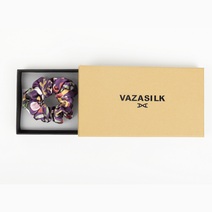 Floral Mulberry Silk Hair Scrunchies Large 6pcs - VAZASILK